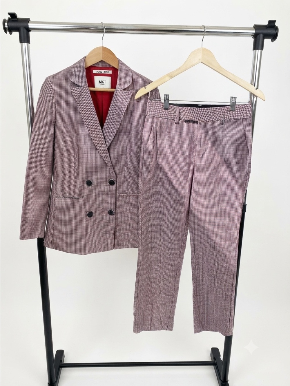 MKT Studio French Designer Gingham Blazer & Trouser Suit Set - Size 34 (US 2)